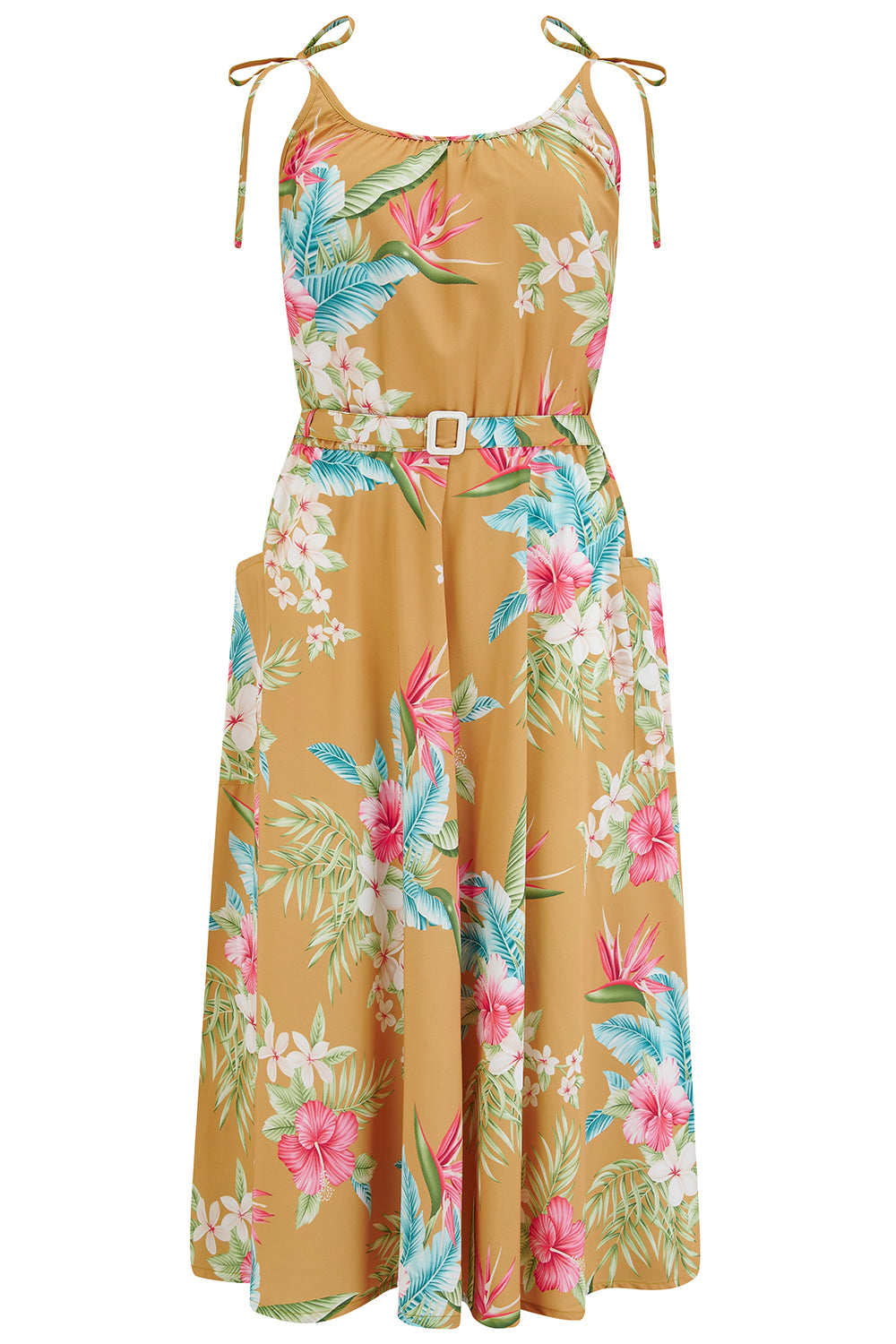 **Sample Sale** The "Suzy Sun Dress" in Mustard Honolulu, Easy To Wear Tiki Style From The 50s