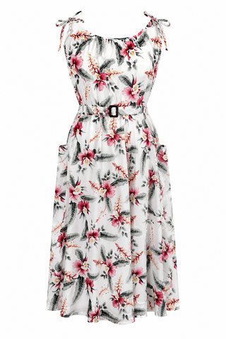 The "Suzy Sun Dress" in Hibiscus Print, Easy To Wear Vintage Style From The 50s