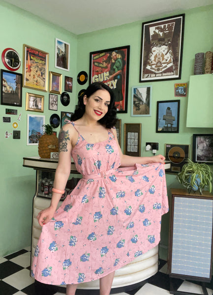 **Sample Sale** The "Suzy Sun Dress" in Pink Summer Bouquet, Easy To Wear Tiki Style From The 50s