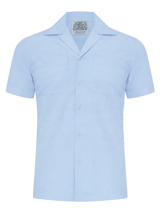 Mens 1940s Short Sleeve Revere Collar Shirt In Blue Cotton by The Seamstress of Bloomsbury