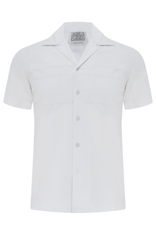 Mens 1940s Short Sleeve Revere Collar Shirt In White Cotton by The Seamstress of Bloomsbury