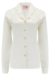 New RnR "Luxe" Range.. The "Valerie" Long Sleeve Embroidered Blouse in Super Luxurious Ivory SATIN