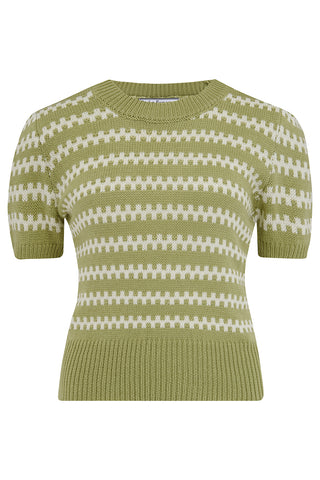 The "Vera" Short Sleeve Pullover Jumper in Sage Green, Classic 1940s & 50s Vintage Style