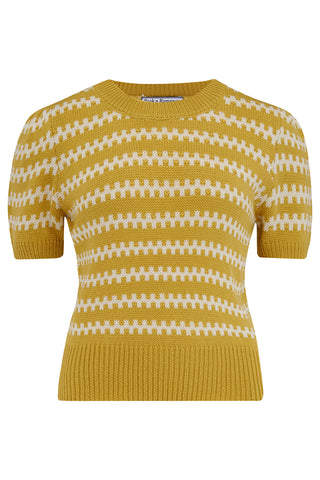 The "Vera" Short Sleeve Pullover Jumper in Mustard, Classic 1940s & 50s Vintage Style