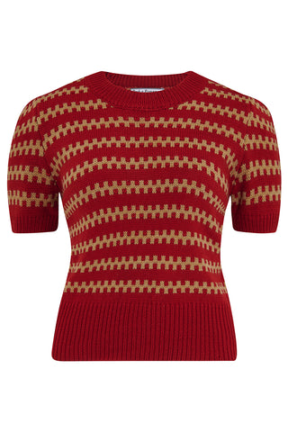 The "Vera" Short Sleeve Pullover Jumper in Cherry Red , Classic 1940s & 50s Vintage Style