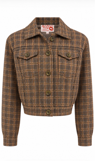 The "Girl Next Door" Ladies Ricky Jacket in Brown Check, 100% Wool .. Rockin 1950s Style (Ref.No 101)