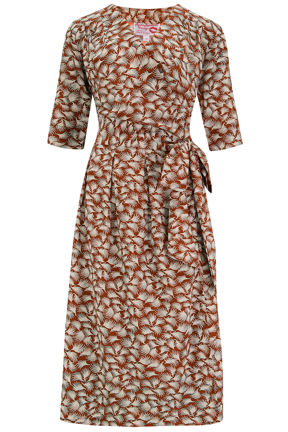 The "Vivien" Full Wrap Dress in Cinnamon Whisp, True 1940s To Early 1950s Style