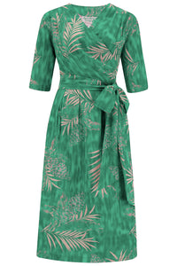 The "Vivien" Full Wrap Dress in Emerald Palm, True 1940s To Early 1950s Style