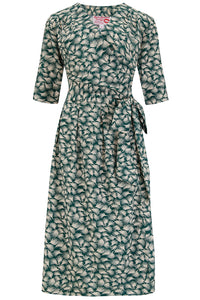 The "Vivien" Full Wrap Dress in Green Whisp, True 1940s To Early 1950s Style