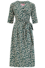 La robe portefeuille complète « Vivien » en vert fouet, véritable style des années 1940 au début des années 1950