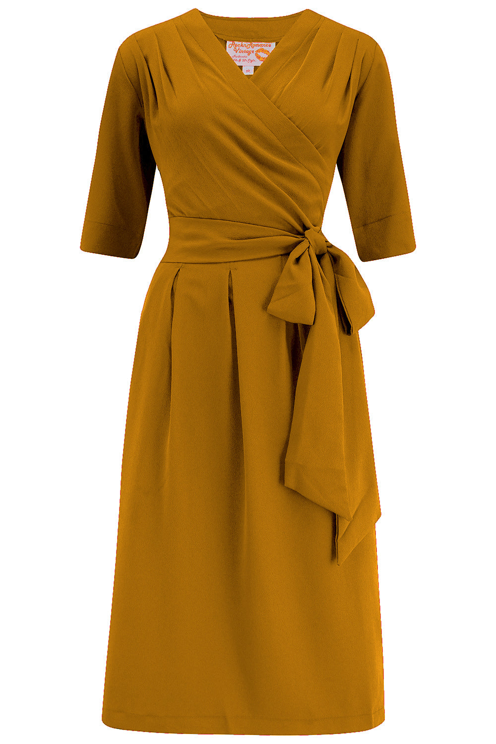 The "Vivien" Full Wrap Dress in Mustard, True 1940s To Early 1950s Style The "Vivien" Full Wrap Dress in Mustard, True 1940s To Early 1950s Style