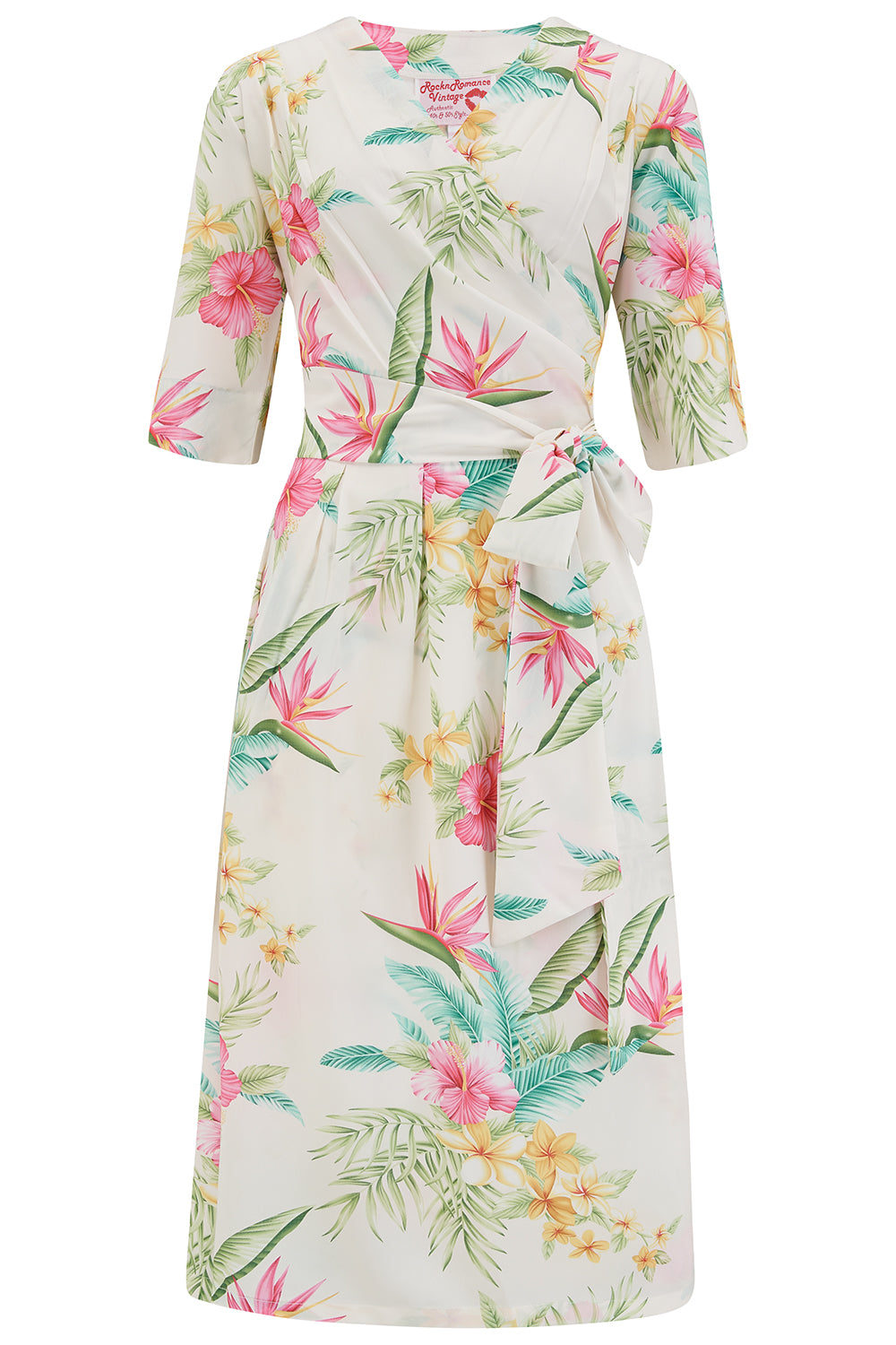 The "Vivien" Full Wrap Dress in Natural Honolulu, True 1940s To Early 1950s Style