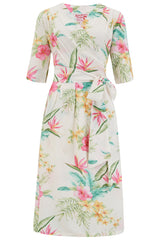 **Vente d'échantillons** La robe portefeuille complète « Vivien » en Honolulu naturel, véritable style des années 1940 au début des années 1950