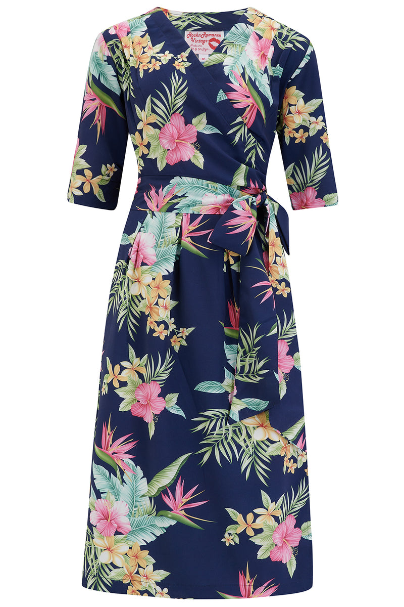 The "Vivien" Full Wrap Dress in Navy Honolulu, True 1940s To Early 195 ...