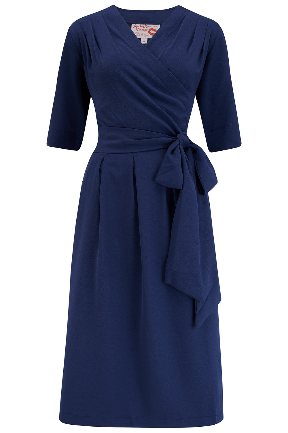 The "Vivien" Full Wrap Dress in Navy, True 1940s To Early 1950s Style Rock n Romance The "Vivien" Full Wrap Dress in Navy, True 1940s To Early 1950s Style Rock n Romance