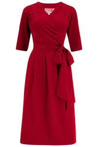 The "Vivien" Full Wrap Dress in Red, True 1940s To Early 1950s Style