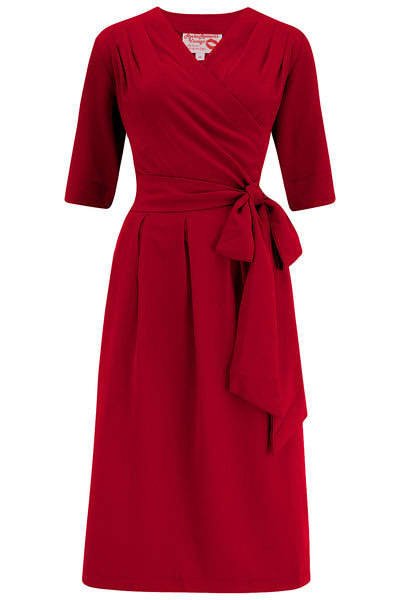 The "Vivien" Full Wrap Dress in Red, True 1940s To Early 1950s Style