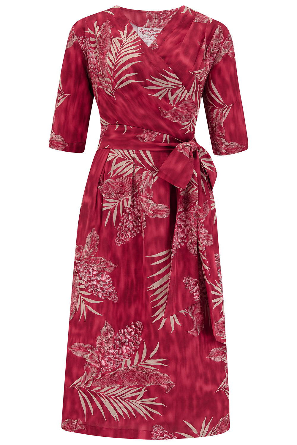 The "Vivien" Full Wrap Dress in Ruby Palm, True 1940s To Early 1950s Style