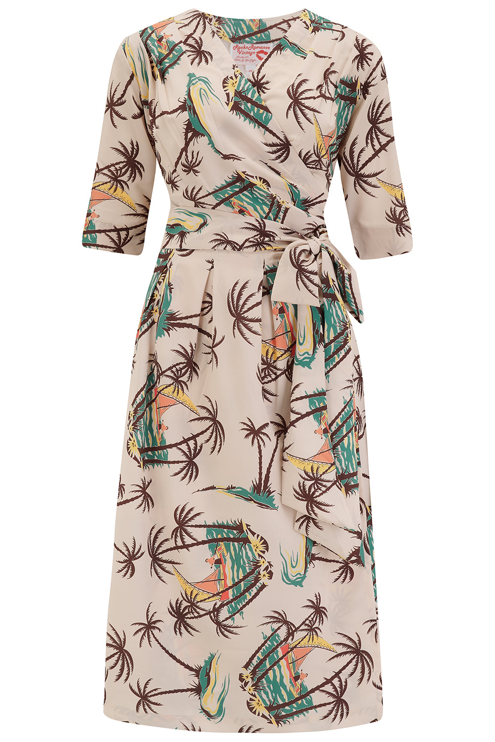 The "Vivien" Full Wrap Dress in Tahiti Print, True 1940s To Early 1950s Style