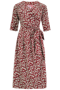 Das Wickelkleid „Vivien“ in Wine Whisp, echter Stil der 1940er bis frühen 1950er Jahre