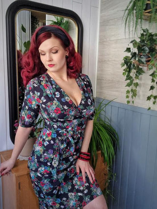The “Evelyn" Wiggle Dress in Secret Garden Print, True 1950s Vintage Style