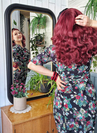 The “Evelyn" Wiggle Dress in Secret Garden Print, True 1950s Vintage Style