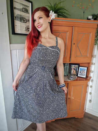 **Sample Sale** The "Lucille" 2pc Sweetheart Dress & Bolero Set In Navy Ditzy, True Late 1940s - Early 50s Vintage Style