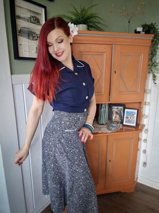 **Sample Sale** The "Lucille" 2pc Sweetheart Dress & Bolero Set In Navy Ditzy, True Late 1940s - Early 50s Vintage Style