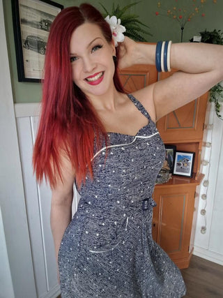 **Sample Sale** The "Lucille" 2pc Sweetheart Dress & Bolero Set In Navy Ditzy, True Late 1940s - Early 50s Vintage Style