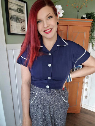 **Sample Sale** The "Lucille" 2pc Sweetheart Dress & Bolero Set In Navy Ditzy, True Late 1940s - Early 50s Vintage Style