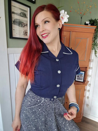 **Sample Sale** The "Lucille" 2pc Sweetheart Dress & Bolero Set In Navy Ditzy, True Late 1940s - Early 50s Vintage Style