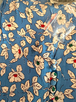 *Make Do & Mend* Sample Sale "Mabel" Dress in Palace Blue Pansy Print size 14 .. PLEASE READ FULL DESCRIPTION ..