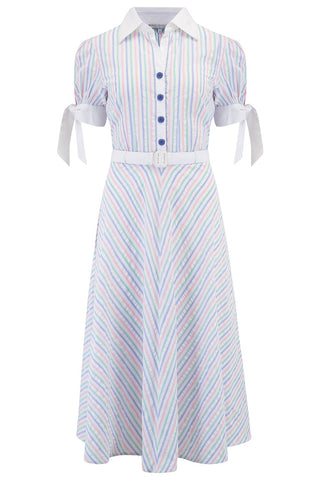 *Make Do & Mend* Sample Sale "Debbie" Dress in Pastel Stripe Size 12  .. PLEASE READ FULL DESCRIPTION ..