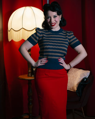 The "Vera" Short Sleeve Pullover Jumper in Peacock Blue, Classic 1940s & 50s Vintage Style - Vintage Clothing, CC41, Dress For Goodwood Revival, Vintage Outfit, Twinwood Festival Outfit, Viva Las Vegas Rockabilly Weekend Rock n Romance Rock n Romance
