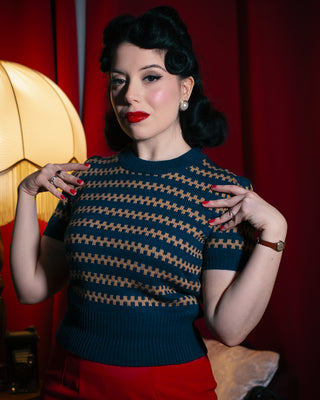 The "Vera" Short Sleeve Pullover Jumper in Peacock Blue, Classic 1940s & 50s Vintage Style - Vintage Clothing, CC41, Dress For Goodwood Revival, Vintage Outfit, Twinwood Festival Outfit, Viva Las Vegas Rockabilly Weekend Rock n Romance Rock n Romance