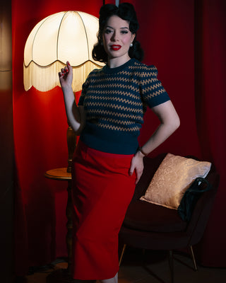The "Vera" Short Sleeve Pullover Jumper in Peacock Blue, Classic 1940s & 50s Vintage Style - Vintage Clothing, CC41, Dress For Goodwood Revival, Vintage Outfit, Twinwood Festival Outfit, Viva Las Vegas Rockabilly Weekend Rock n Romance Rock n Romance