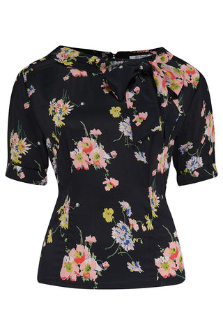 Cindy Blouse In Black Mayflower Print, Classic 1940s Vintage Inspired Style By The Seamstress of Bloomsbury
