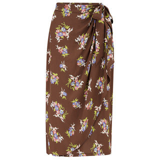Deanna Sarong Skirt In Brown Floral Dancer , Classic & Authentic 1940s True Vintage Inspired Style By The Seamstress of Bloomsbury