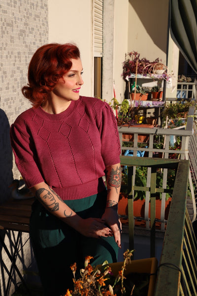 The "Frances" Short Sleeve Pullover Jumper in Fuchsia Pink, Classic 1940s & 50s Vintage Style