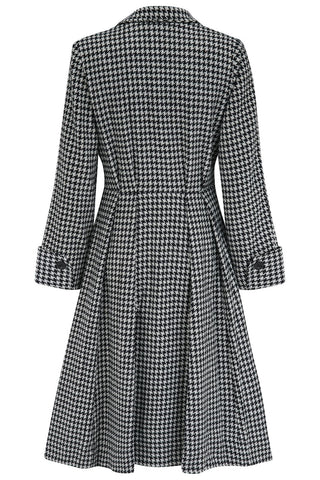 The Elizabeth Coat in Houndstooth, 100% Wool & Satin Lined. A Classic Fitted 1940s Styled Overcoat