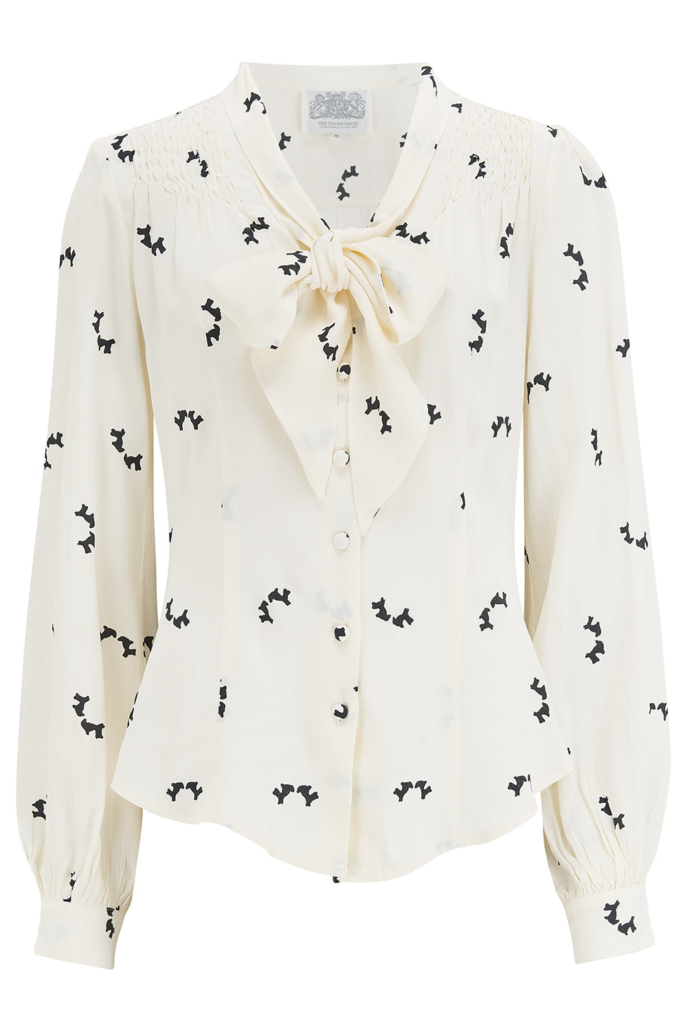 The "Eva" Long Sleeve Blouse in Cream Doggy Print  Authentic & Classic 1940s Vintage Style