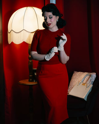 The "Frances" Short Sleeve Pullover Jumper in Cherry Red, Classic 1940s & 50s Vintage Style