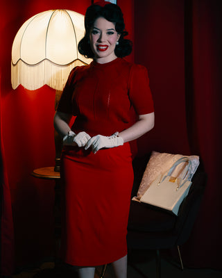 The "Frances" Short Sleeve Pullover Jumper in Cherry Red, Classic 1940s & 50s Vintage Style