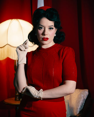The "Frances" Short Sleeve Pullover Jumper in Cherry Red, Classic 1940s & 50s Vintage Style