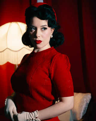The "Frances" Short Sleeve Pullover Jumper in Cherry Red, Classic 1940s & 50s Vintage Style