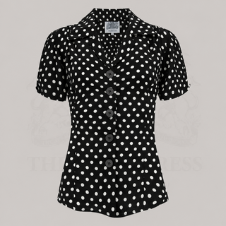 "Grace" Blouse in Black Polka Dot Print, Authentic & Classic 1940s Vintage Style (Copy)