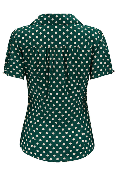 "Grace" Blouse in Green Polka Print, Authentic & Classic 1940s Vintage Style