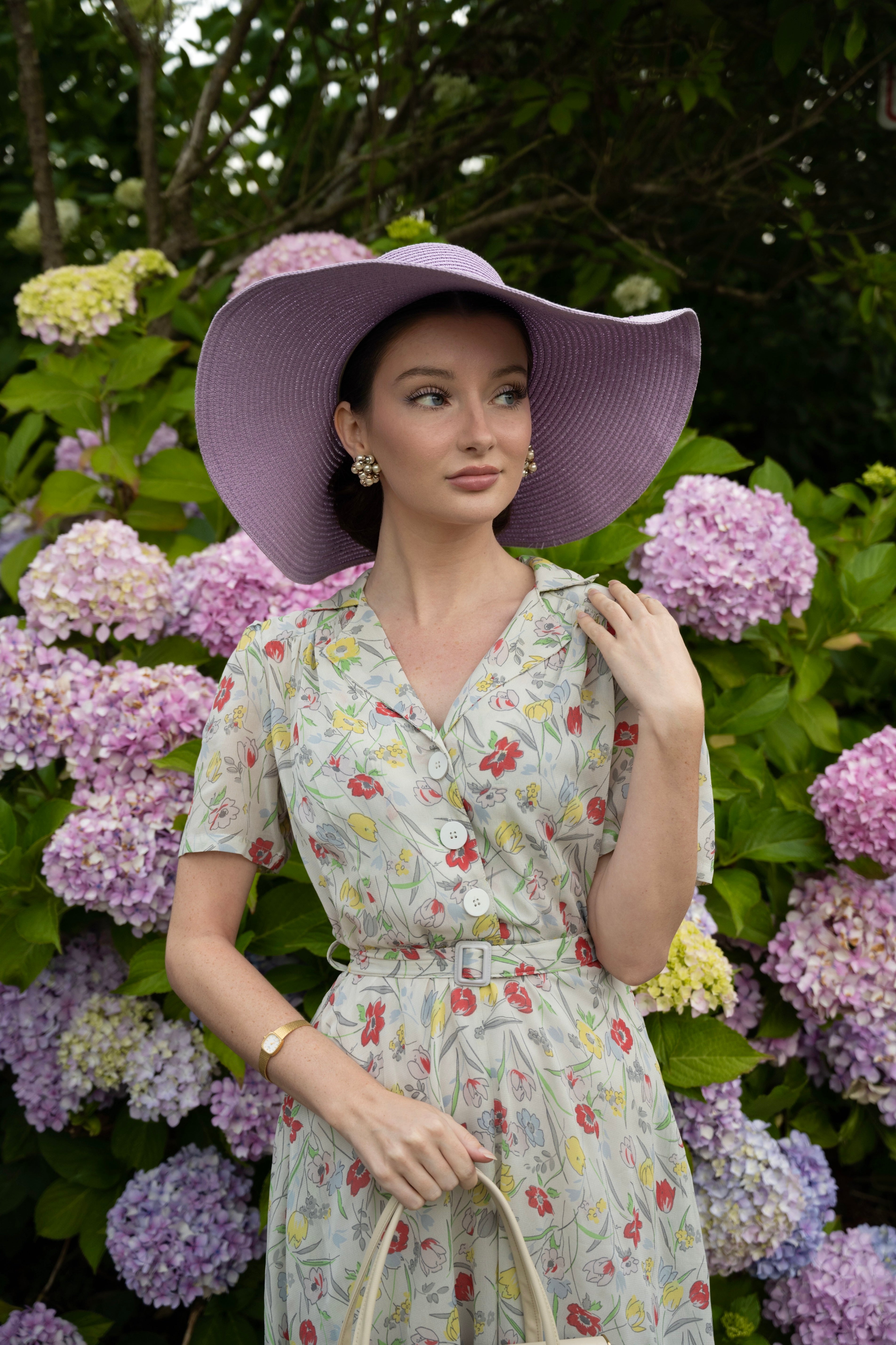 Robe de thé « Lisa » en Georgette Imprimé coquelicot, style vintage authentique des années 1940
