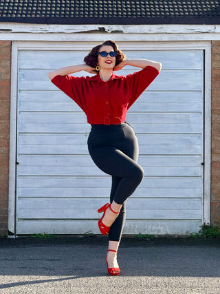The "Be-Bop" Semi-Cropped, 3/4 Sleeve Jacket in Solid Red, 100% Wool .. Classic Early 50s Style