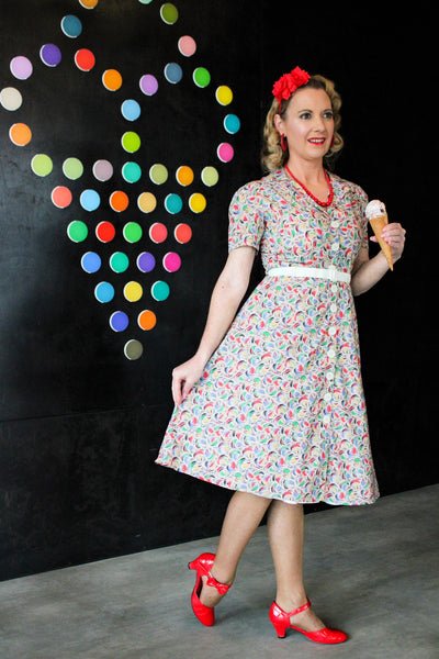 Charlene Shirtwaister Dress in Tutti Frutti Print, True 1950s Vintage Style